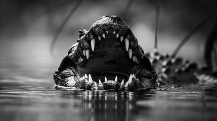 Close-up of Alligator Mouth with Sharp Teeth - Powered by Adobe