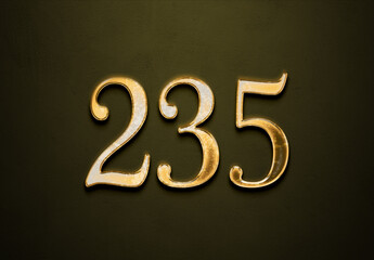 Old gold effect of 235 number with 3D glossy style Mockup.	