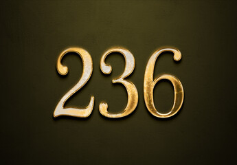Old gold effect of 236 number with 3D glossy style Mockup.	