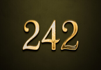 Old gold effect of 242 number with 3D glossy style Mockup.	