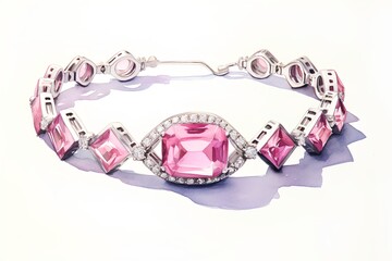 Watercolor illustration of a bracelet with precious stones on a white background