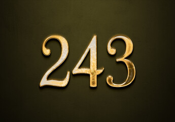 Old gold effect of 243 number with 3D glossy style Mockup.	