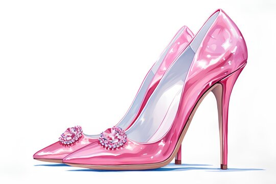 Pink high heel shoes on a white background. 3d rendering.