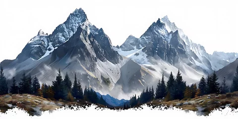 Papier Peint photo Lavable Gris Isolated winter mountain landscape with cutout and clipping path choices on a white backdrop.