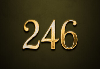Old gold effect of 246 number with 3D glossy style Mockup.	