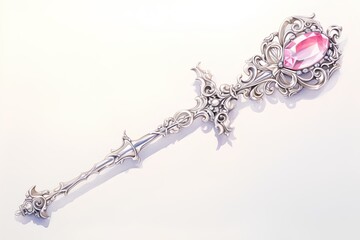 Jewelry silver brooch with precious stones on a white background