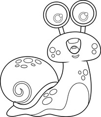 Outlined Cute Snail Cartoon Character. Vector Hand Drawn Illustration Isolated On Transparent Background
