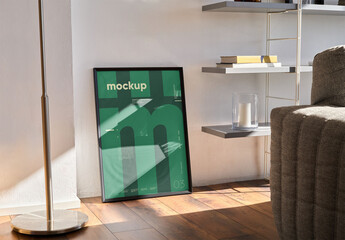 Mockup of vertical customized poster frame in room