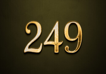 Old gold effect of 249 number with 3D glossy style Mockup.	