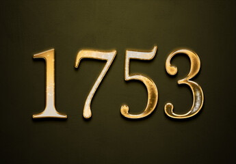 Old gold effect of 1753 number with 3D glossy style Mockup.	