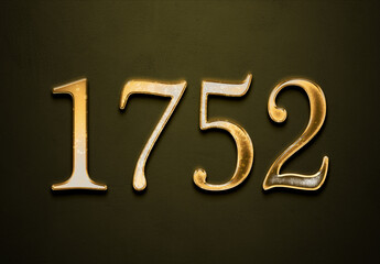 Old gold effect of 1752 number with 3D glossy style Mockup.	
