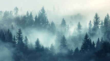 Fototapeta na wymiar Misty Forest Landscape in the Morning Light