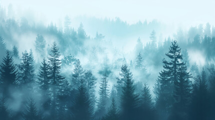 Misty Forest Landscape in the Morning Light