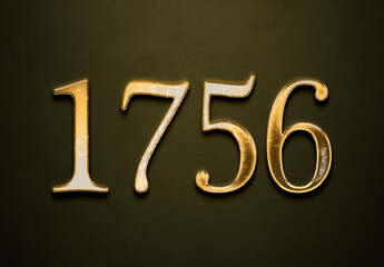 Old gold effect of 1756 number with 3D glossy style Mockup.	