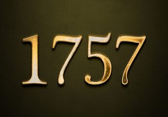 Old gold effect of 1757 number with 3D glossy style Mockup.	