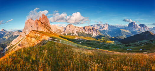 Impressive sharp peaks of the Odle Group. Dolomite alps, Puez Odle National Park, Italy, Europe. - 785090390