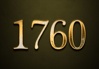 Old gold effect of 1760 number with 3D glossy style Mockup.	