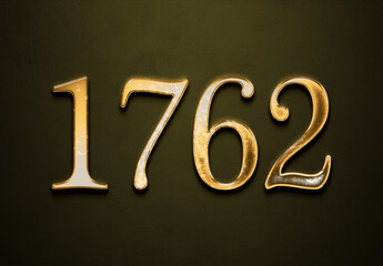 Old gold effect of 1762 number with 3D glossy style Mockup.	