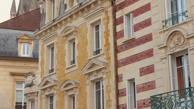Closeup shot of Historic architecture of buildings of Caen, France.