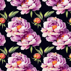 Obraz premium Beautiful seamless peony flowers pattern. Decorative luxury floral repeat background.