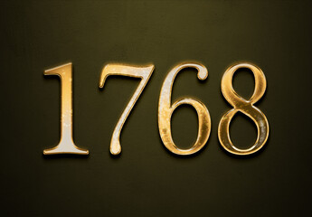 Old gold effect of 1768 number with 3D glossy style Mockup.	 - obrazy, fototapety, plakaty