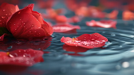 A close up of a bunch of red roses floating in water