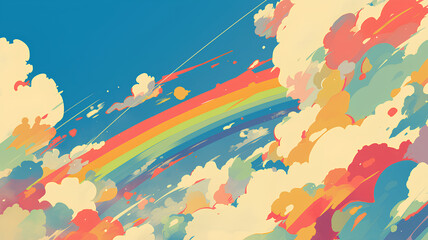 amazing rainbow in the sky, 2D cloudy rainbow colors - obrazy, fototapety, plakaty
