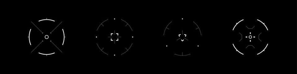 Cyberpunk futuristic set of circle targets, aims, sights and crosshairs. A pack of cyber aims. A vector pack of cyberpunk style elements for GUI.