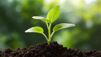 Fresh Growth: Young Green Plant Emerging from Black Soil, Cut Out