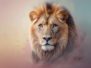 Lion animal abstract wallpaper. Soft background panthera in Pastel colors multi color backrounds 


