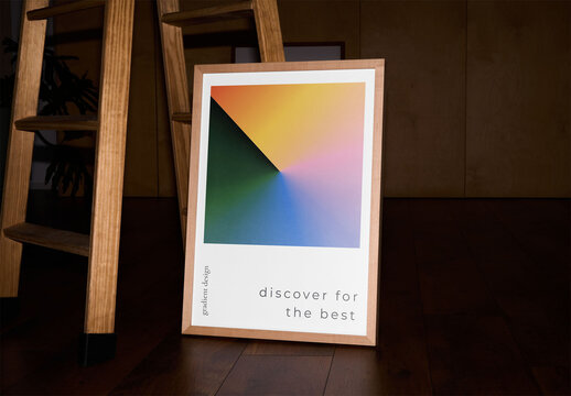 Mockup of vertical customizable poster frame by ladders
