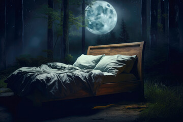 A bed bathed in the soft glow of moonlight, inviting sleepers into a realm of dreamy comfort and tranquility. - 785093986