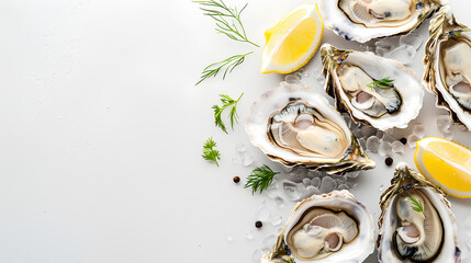 oysters with lemon, oysters with lemon on white background, oysters on white background