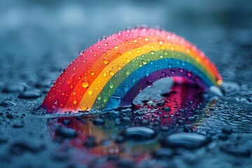 Resilience Reflected: A Rainbow Amidst Raindrops. Concept rainbow, resilience, raindrops - obrazy, fototapety, plakaty