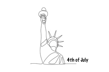 Statue of liberty half body .4th of july concept one-line drawing