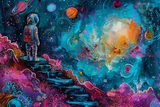 To the Moon Art Exhibition Curate an art exhibition featuring spacethemed artwork