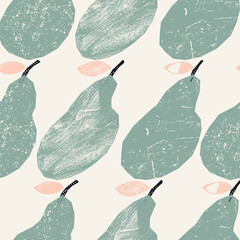 Colorful seamless square pattern with pears. Vector print with fruits. Background, design, illustration