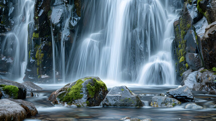 Long exposure shot of waterfall with smooth and ethereal water effect