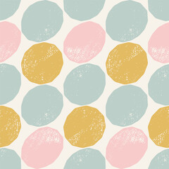 Seamless square pattern with different textured circles. Vector shapes. Background, illustration, design, print