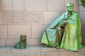 Neil Estern's sculpture of Franklin Roosevelt and his dog Fala at the Franklin Delano Roosevelt...