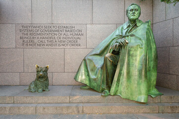Neil Estern's sculpture of Franklin Roosevelt and his dog Fala at the Franklin Delano Roosevelt...