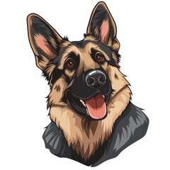 Cheerful german shepherd dog cartoon portrait in sketch style on white background