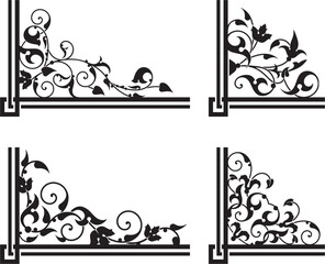 Vintage renaissance ornamental floral corners set. Luxury page decorative flourish designs, royal filigree ornaments, wedding invitation corners. Extremely clean vector graphics, vinyl and laser ready