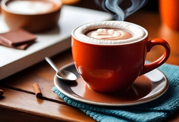 A Steaming Mug Of Hot Cocoa On A Cozy Café Table