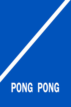 blue background pinn pong text white stripe
