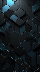 Black dark 3d render background with hexagon pattern