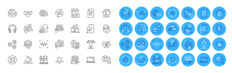 Internet report, Best buyers and Gears line icons pack. Seo devices, Laptop, 360 degree web icon. Work home, Route, Augmented reality pictogram. Map, Airplane travel, Piggy sale. Vector