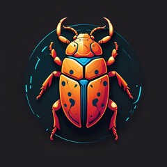 A flat illustration of a beetle in the style of cyberpunk for t-shirt