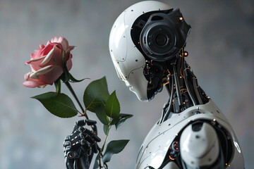 Humanoid robot holding a rose