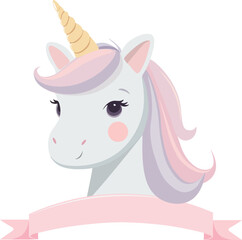 vector drawing of a cute unicorn for a postcard, happy birthday greetings